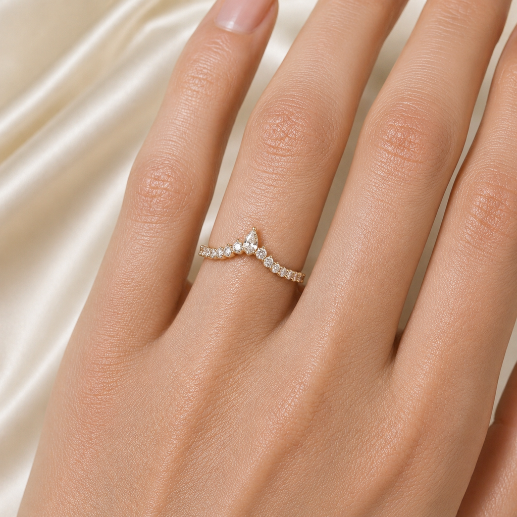 Marquise Cut Moissanite Crown Pavé Ring in 18K Gold | SEÓRA