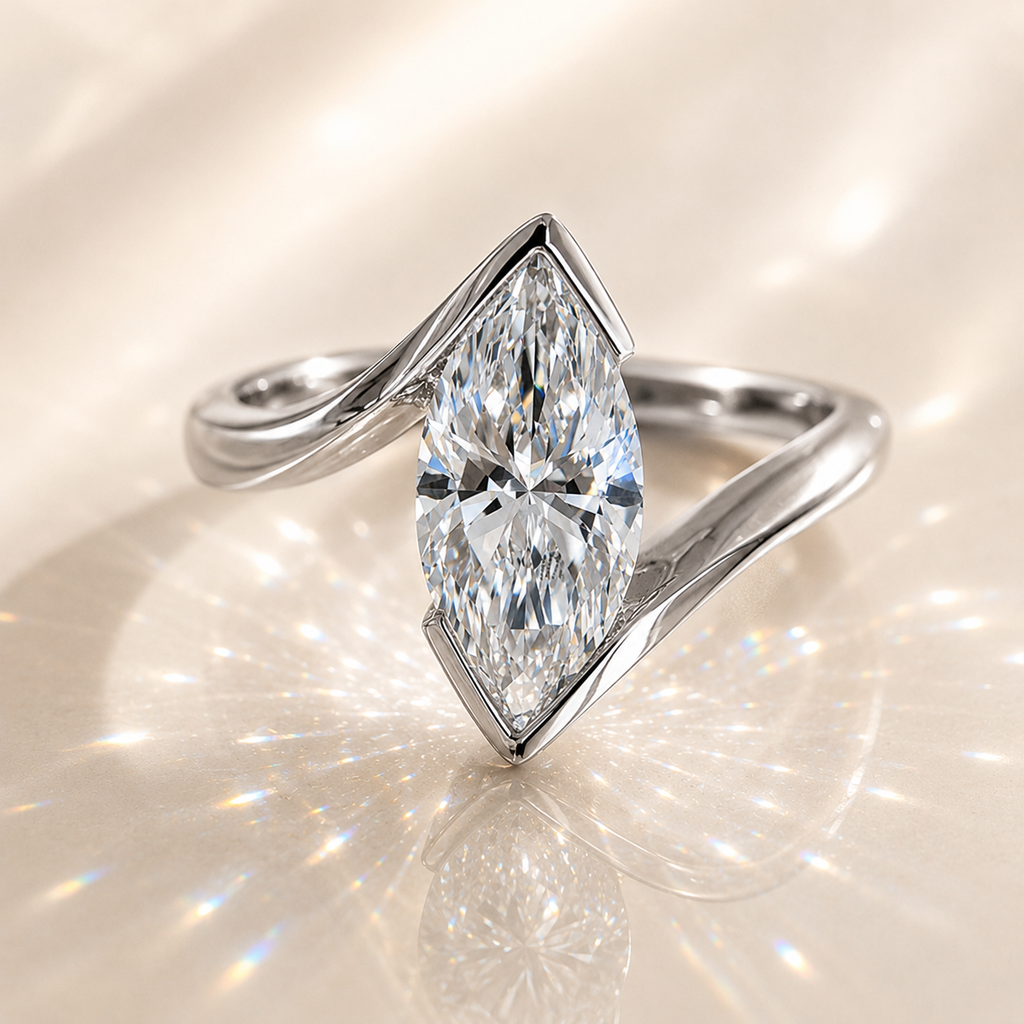 Marquise Open Moissanite 1Ct Ring in 18K Gold – Minimalist Sculptural Ring | SEÓRA