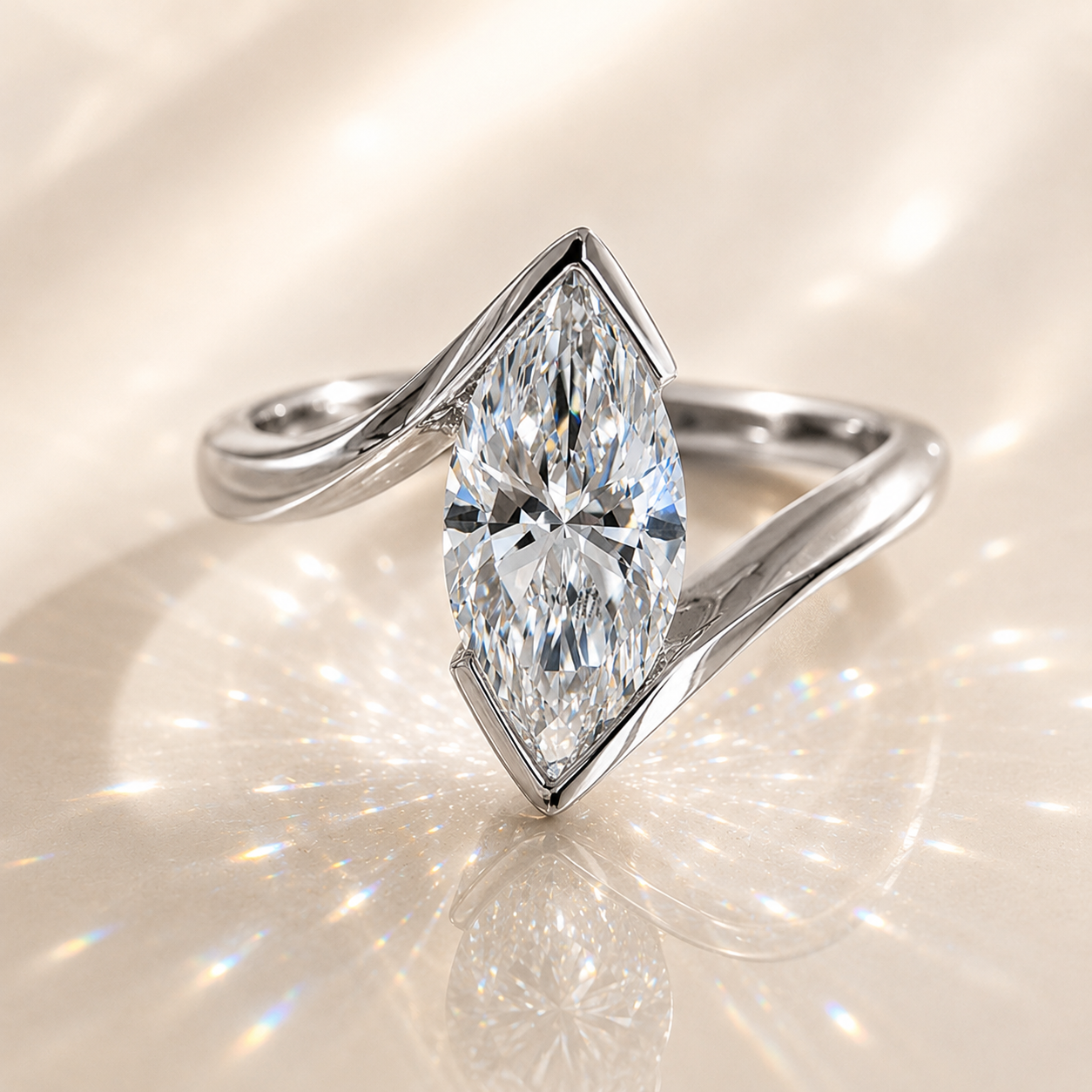 Marquise Open Moissanite 1Ct Ring in 18K Gold – Minimalist Sculptural Ring | SEÓRA
