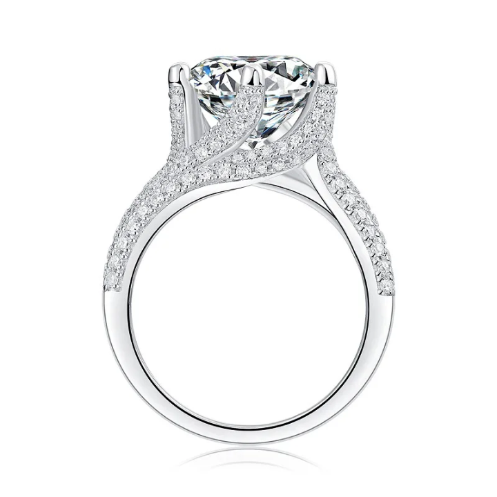 5CT Round Cut Moissanite Pavé White Gold Plated Silver Ring | SEÓRA