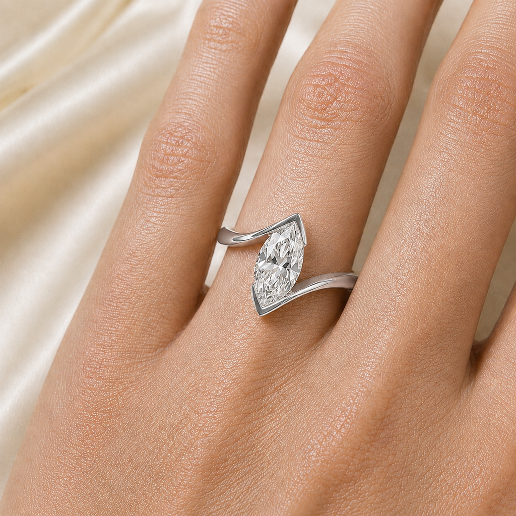 Marquise Open Moissanite 1Ct Ring in 18K Gold – Minimalist Sculptural Ring | SEÓRA