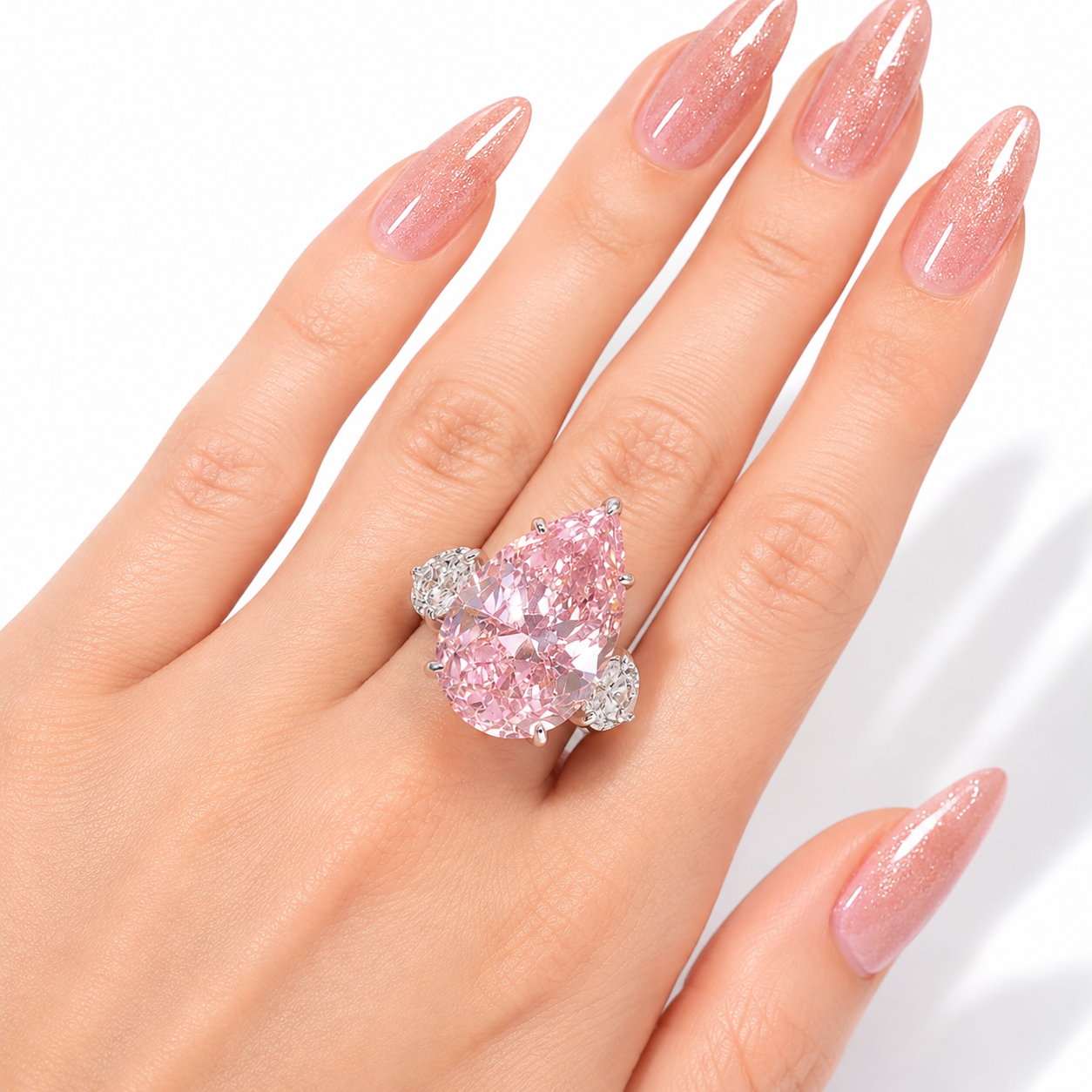 Fancy Pink Pear Diamond Ring in 18K White Gold | SEÓRA
