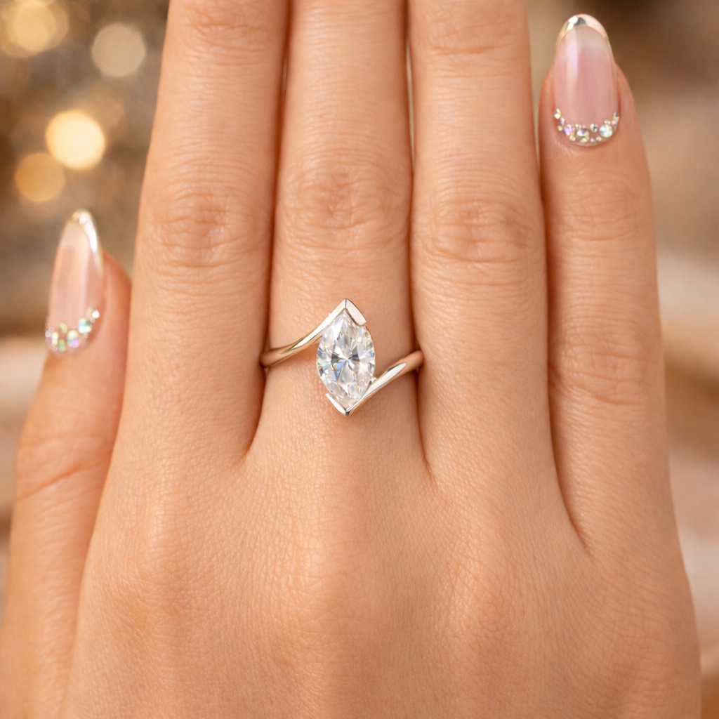 Marquis Cut 1CT Moissanite in Sterling Silver Ring | SEÓRA