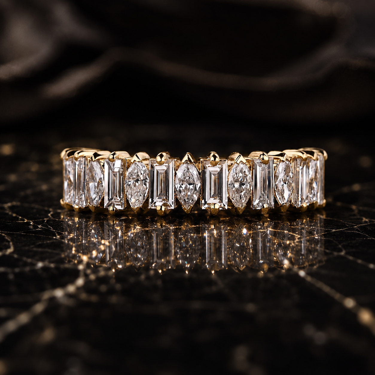 Marquise & Baguette Moissanite Half Eternity 18K Gold Ring | SEÓRA