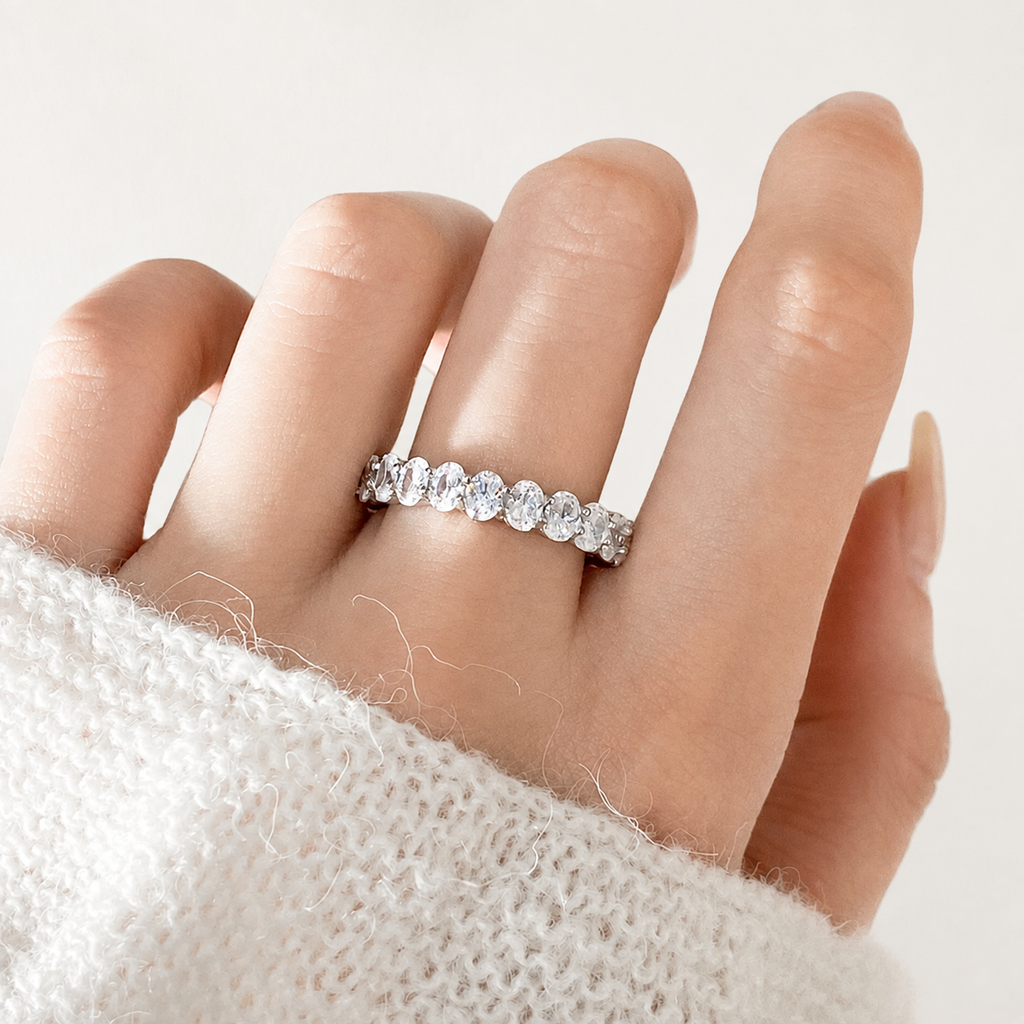 Oval Moissanite Eternity Ring in Silver | Wedding Band | Anniversary Ring | SEORA