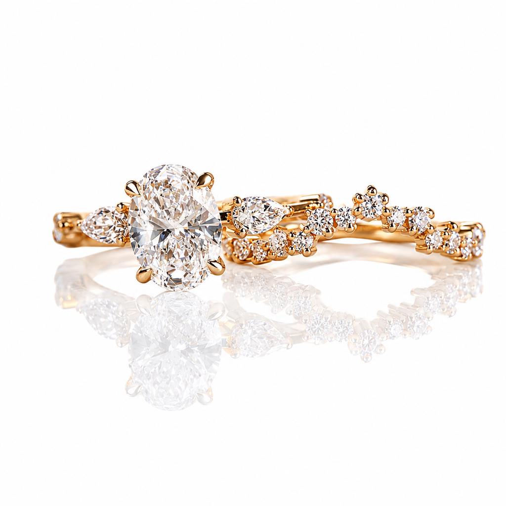 Oval Cut 2CT Moissanite in 18K Gold Bridal Ring Set | SEÓRA