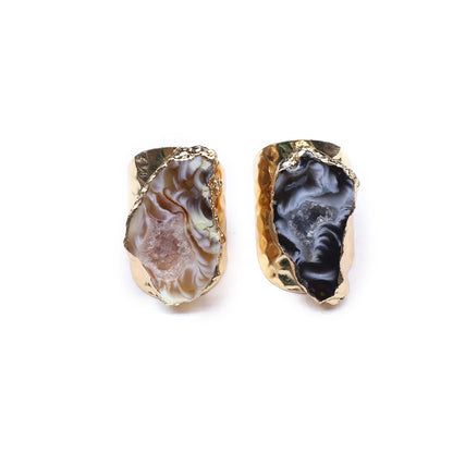 Raw Lace agate geode adjustable finger ring, antique, bohemian healing, protection, natural gemstone, fashion dainty elegant gift for women