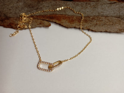 Shiny rhinestone Double circle pendant linked square Hoops, choker chain necklace for women, Charm, fashion, trend, elegant, boho, party gift