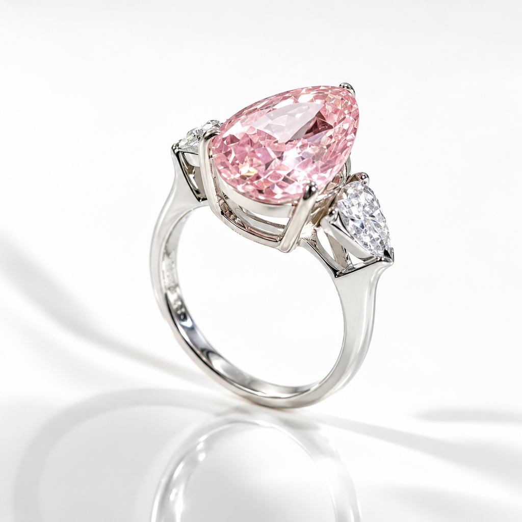 Fancy Pink Pear Diamond Ring in 18K White Gold | SEÓRA