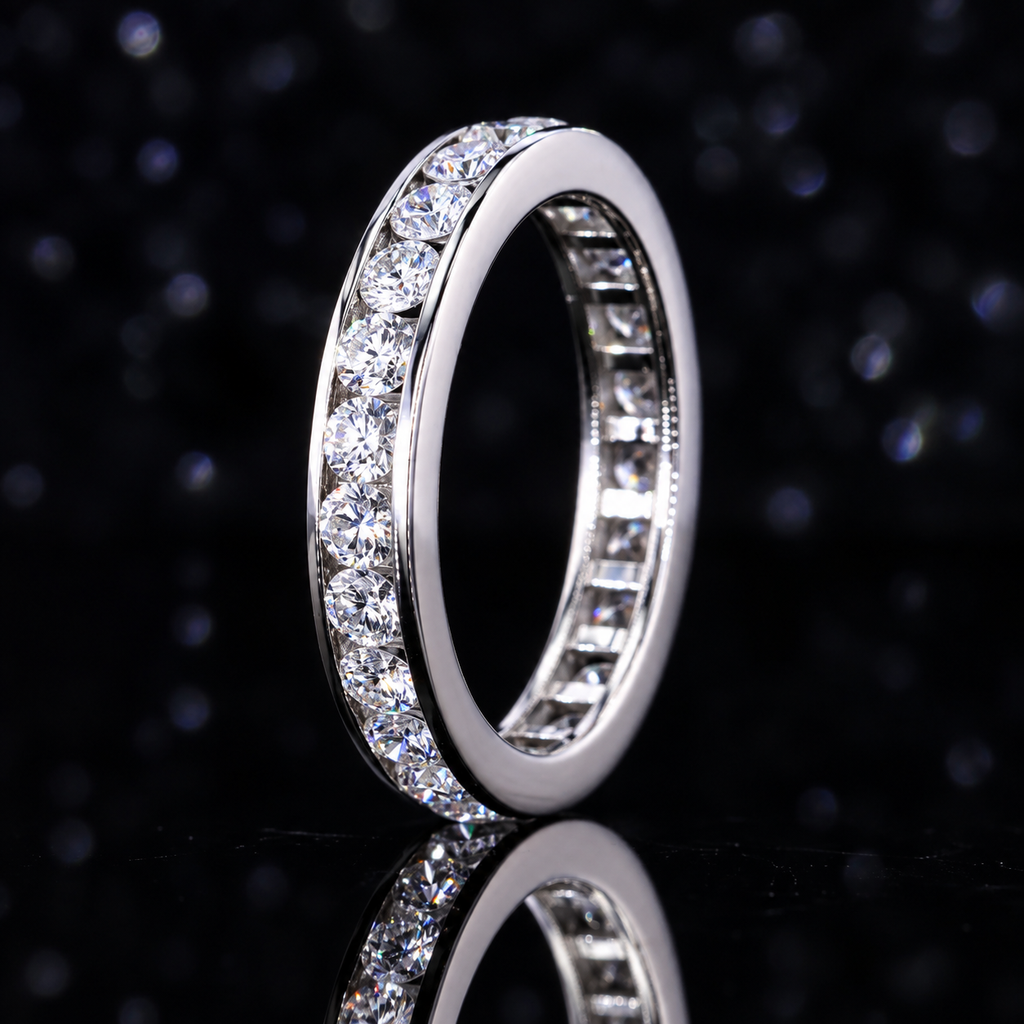 Moissanite Eternity Ring | 925 Sterling Silver Wedding Band | Anniversary Ring