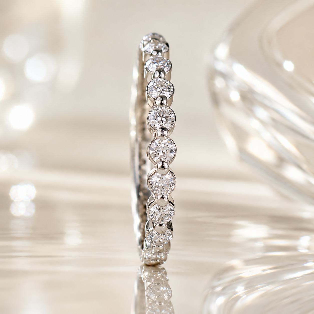 2mm Moissanite Half Eternity Ring in 18K Gold | Minimalist Wedding Band |  SEORA