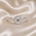 Halo Pavé Ring — Round Cut 1CT Silver Moissanite Ring 