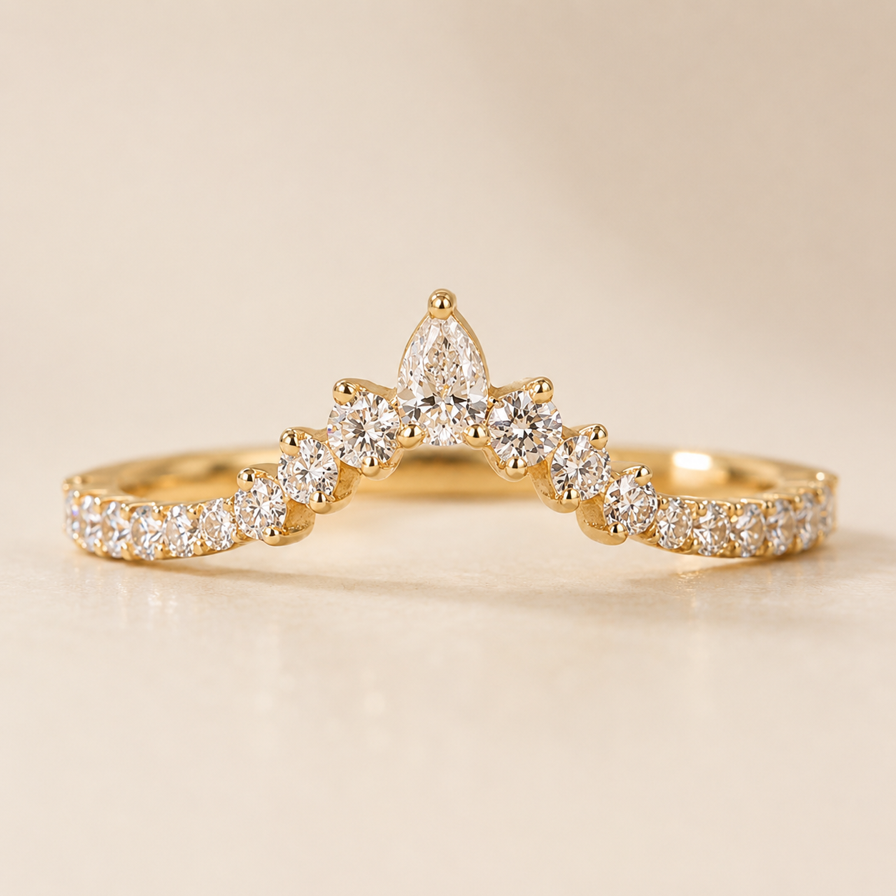 Marquise Cut Moissanite Crown Pavé Ring in 18K Gold | SEÓRA