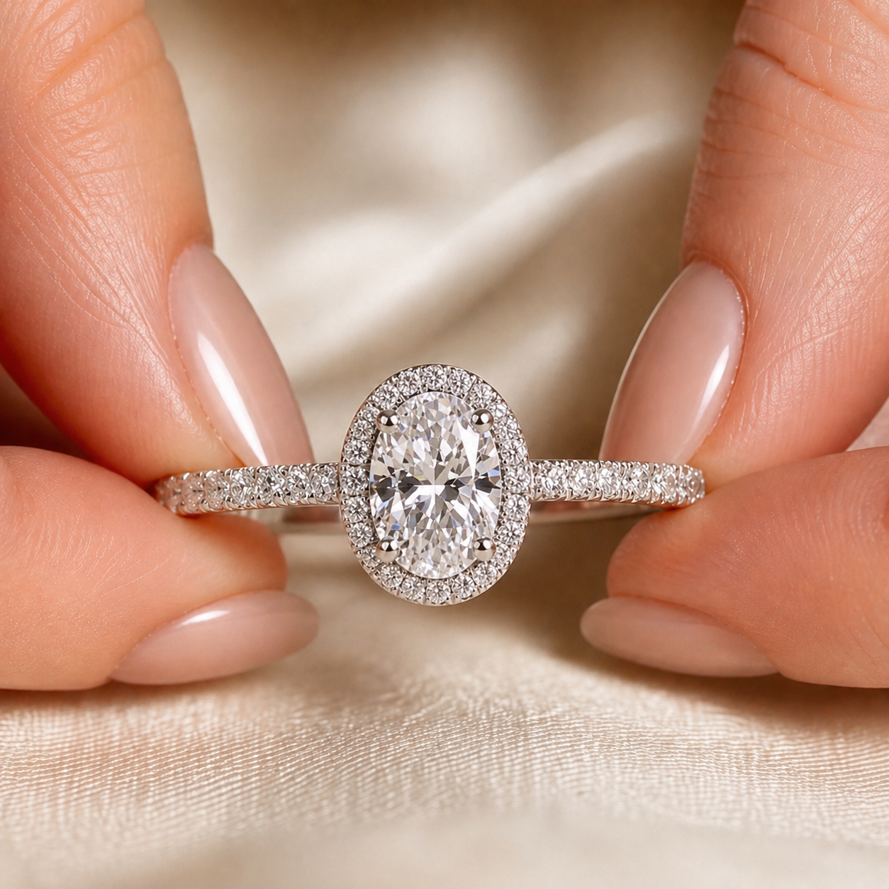 Halo Pavé Ring —  Oval Cut 1CT Silver Moissanite Ring 