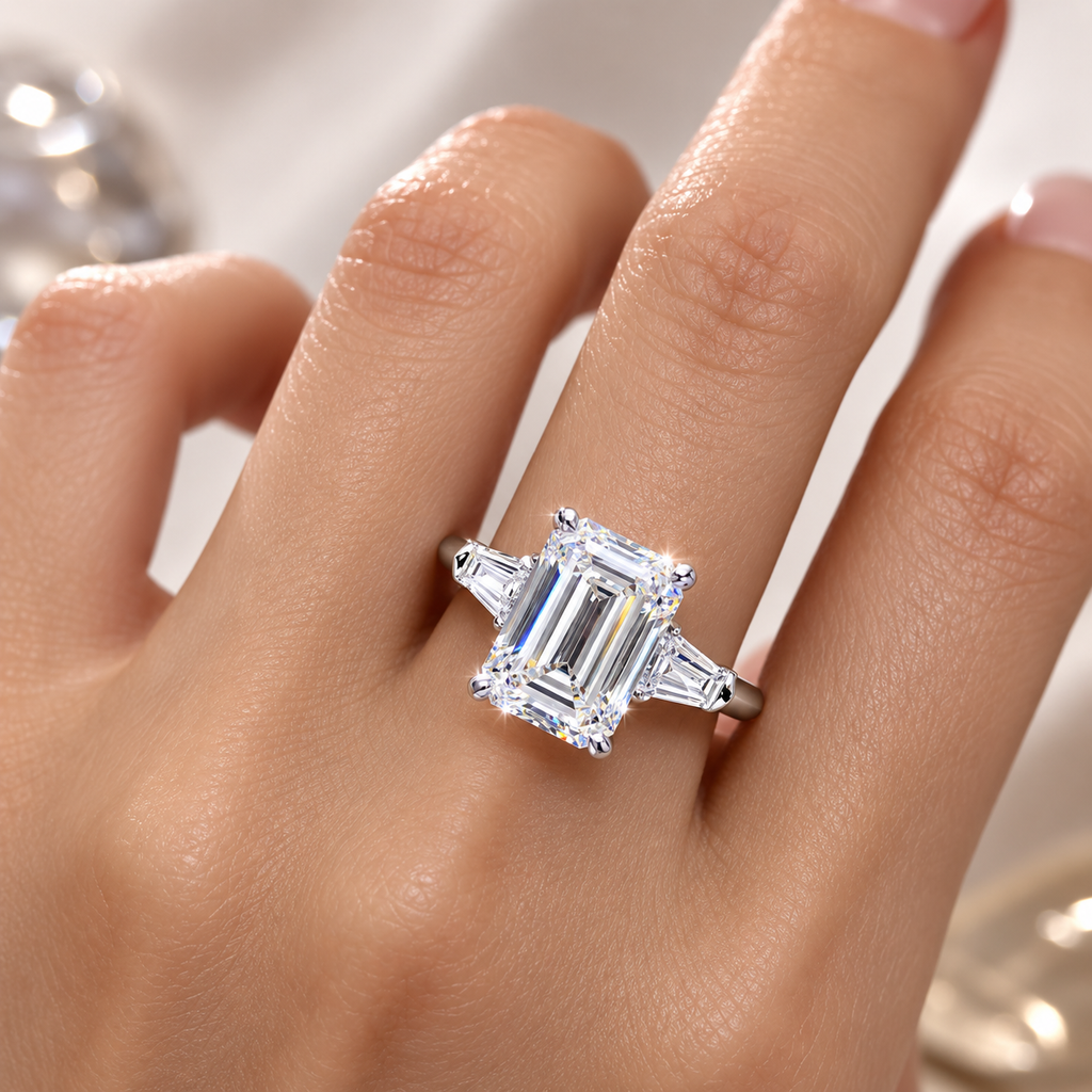 4CT Emerald Cut Moissanite Engagement Ring in 18K Gold | SEÓRA
