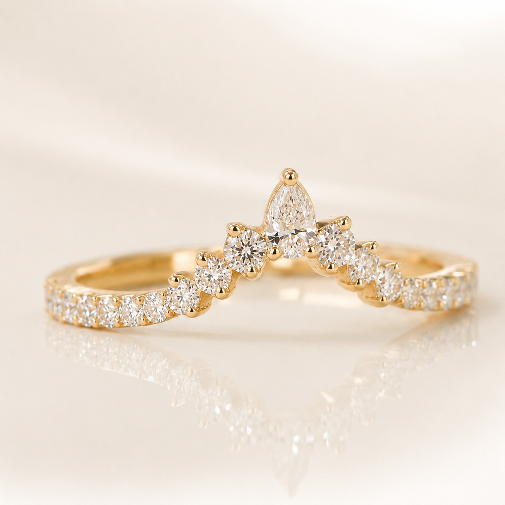 Marquise Cut Moissanite Crown Pavé Ring in 18K Gold | SEÓRA
