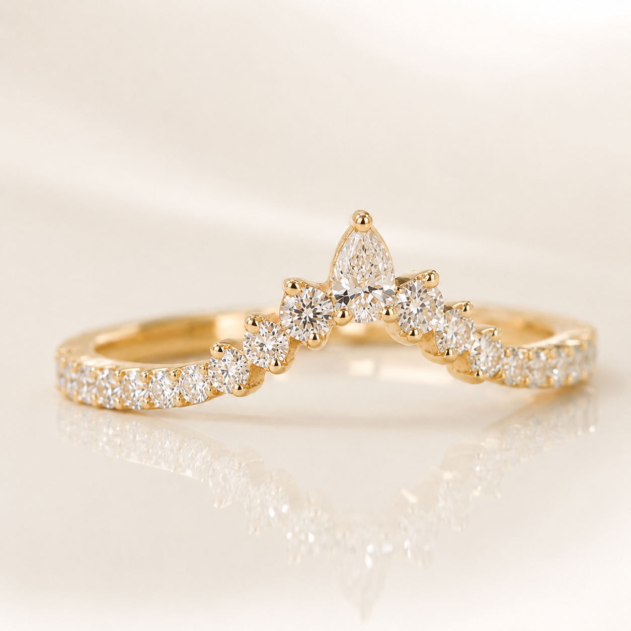 Marquise Cut Moissanite Crown Pavé Ring in 18K Gold | SEÓRA
