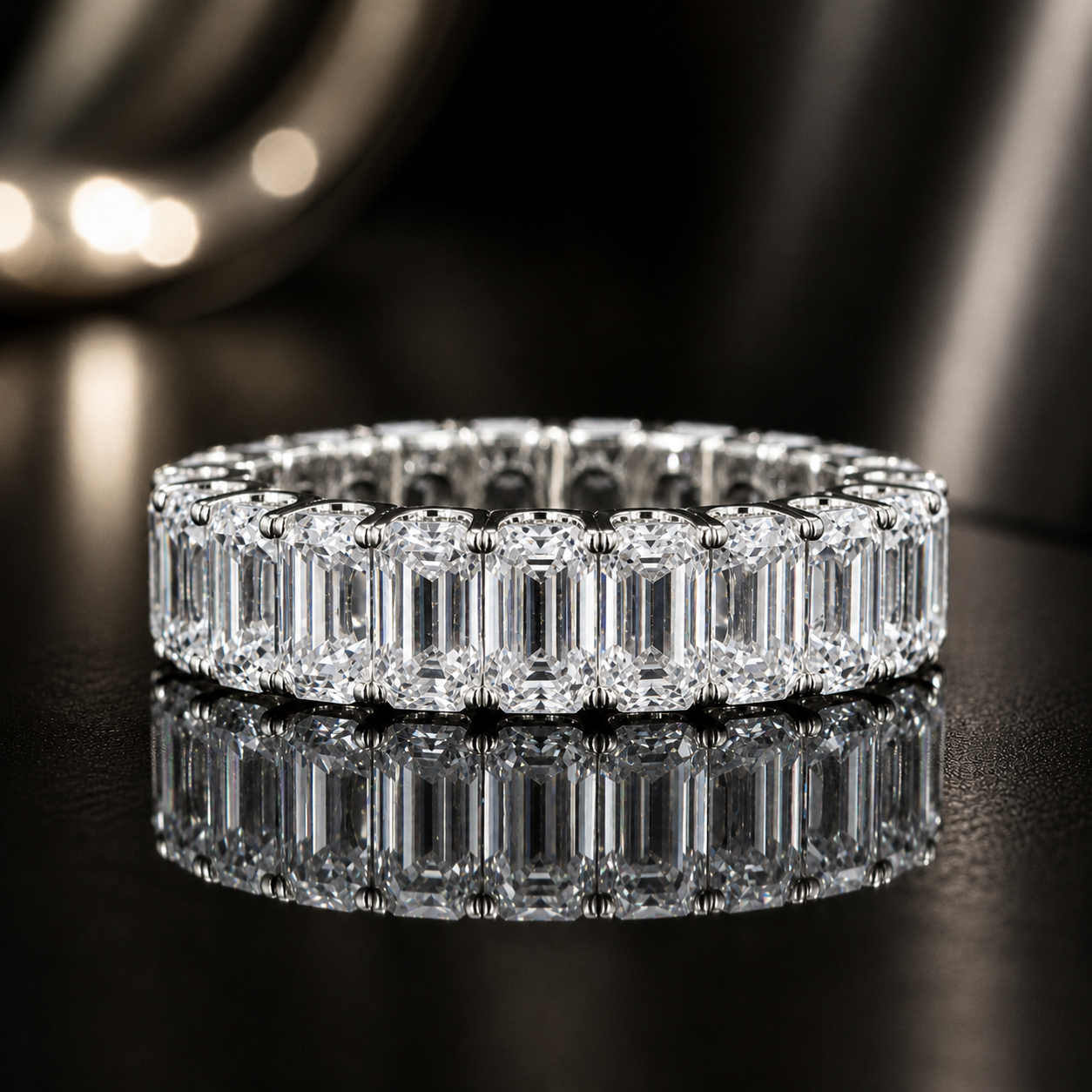 18K Gold Emerald Cut Moissanite Full Eternity Ring |  SEÓRA