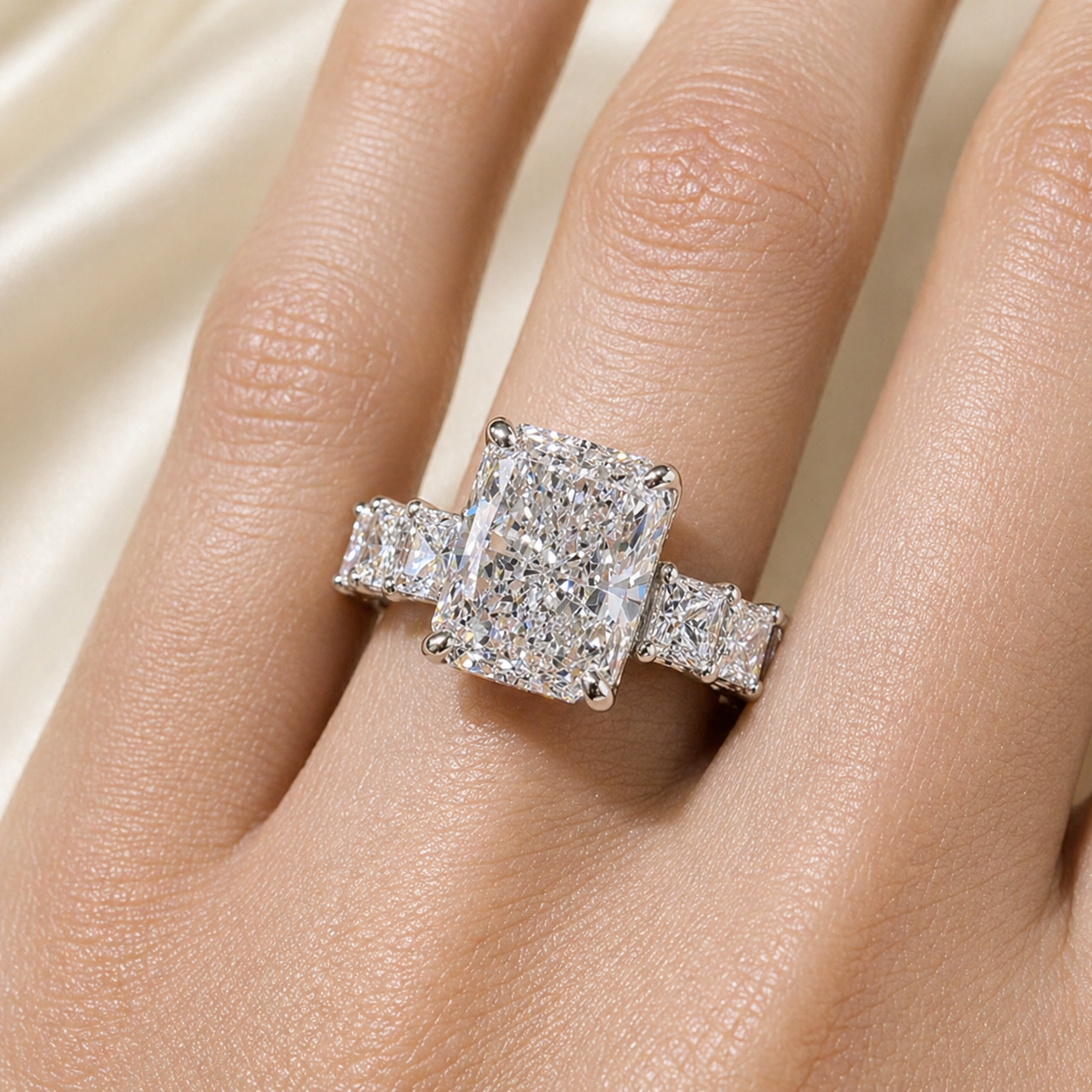 Radiant Cut 5Ct Μoissanite — 18K White Gold or Silver Statement Ring | SEÓRA