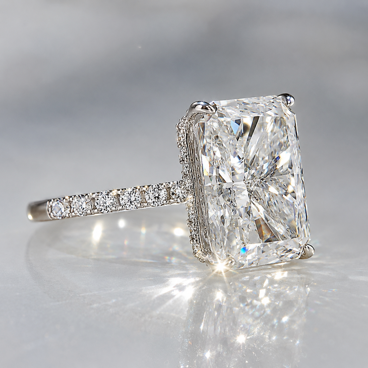 5CT Radiant Hidden Halo Moissanite Ring in Silver | SEÓRA