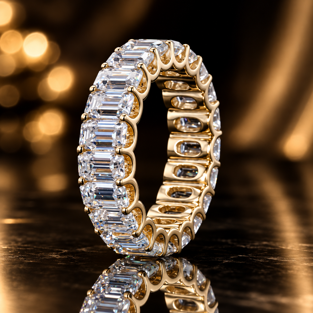 18K Gold Emerald Cut Moissanite Full Eternity Ring |  SEÓRA