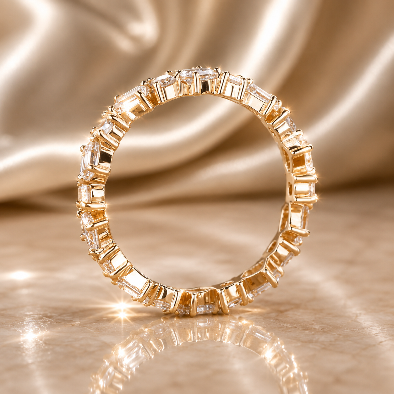Emerald & Round Cut Lab Diamond Full Eternity Ring – 18K Gold | SEÓRA