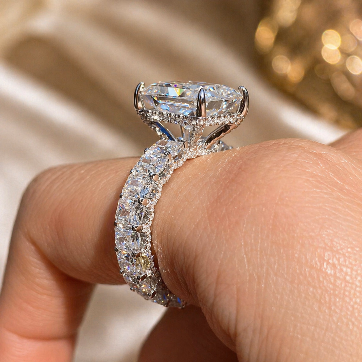 Radiant Cut 5Ct Μoissanite — 18K White Gold or Silver Statement Ring | SEÓRA