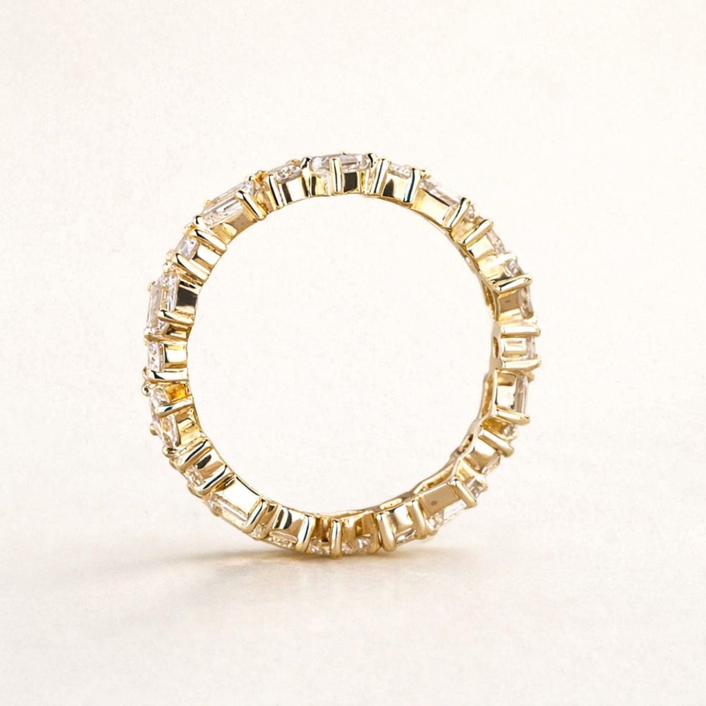 Emerald & Round Cut Moissanite Full Eternity Ring – 18K Gold | SEÓRA