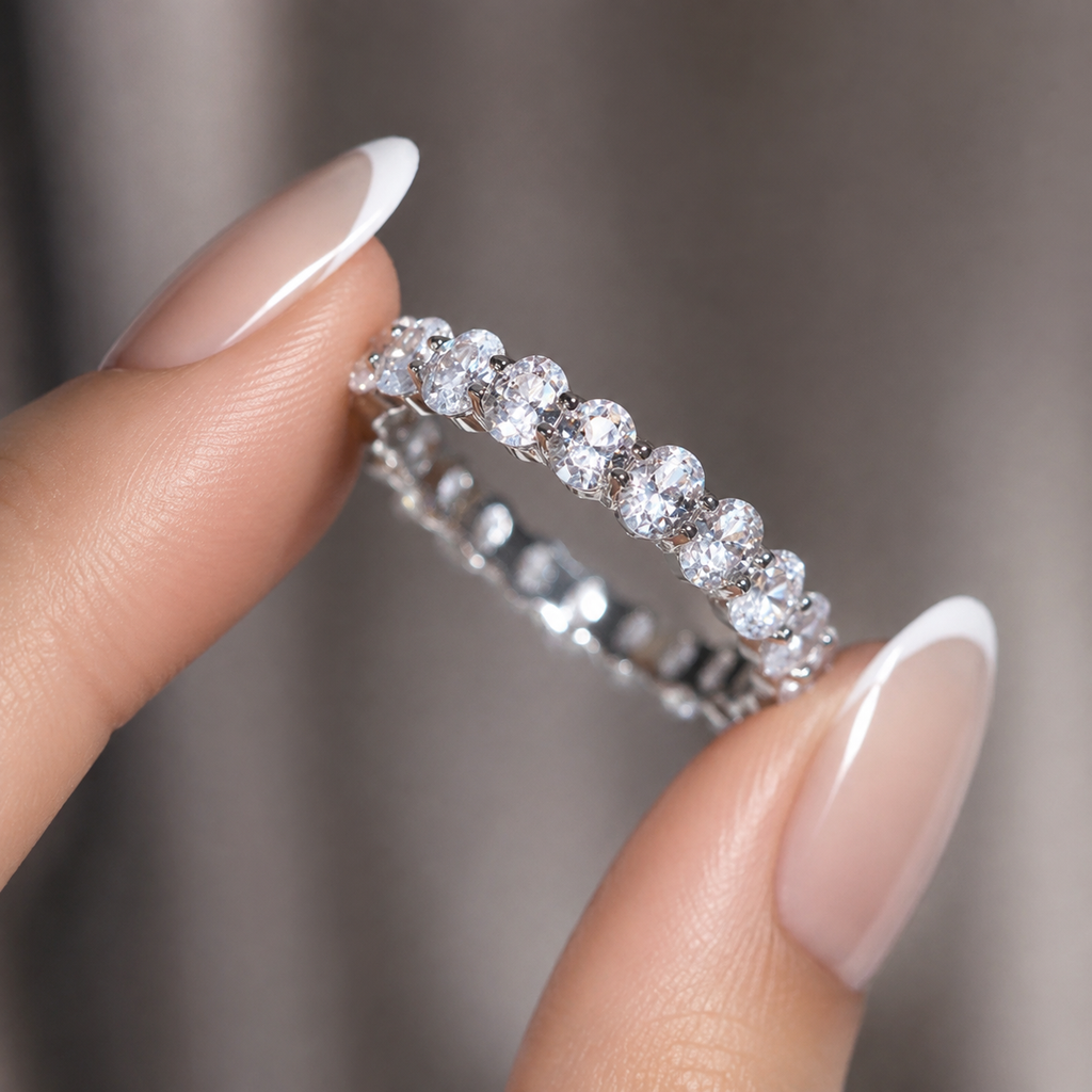 Oval Moissanite Eternity Ring in Silver | Wedding Band | Anniversary Ring | SEORA
