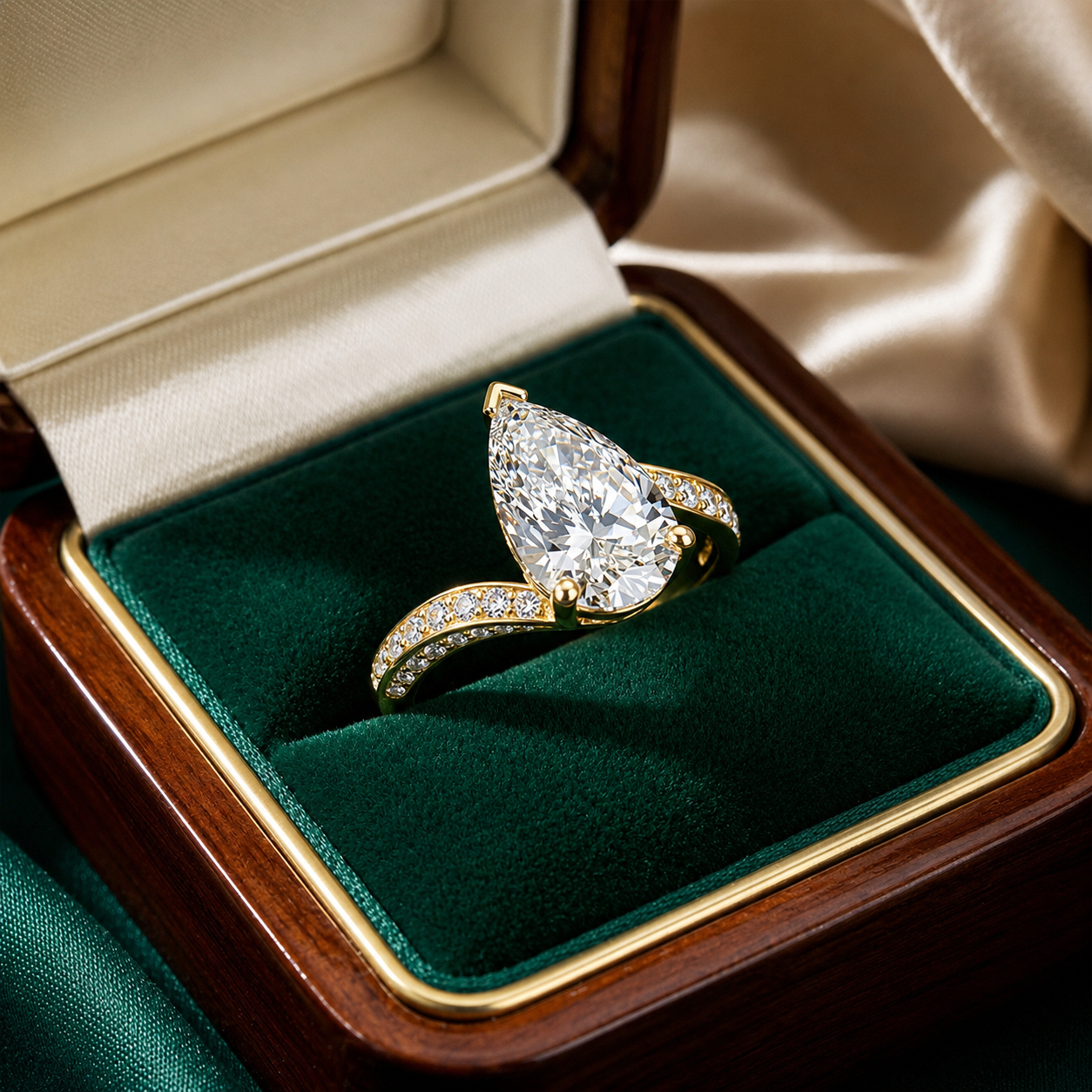 Pear Cut Halo Moissanite Ring –  Silver Band | SEÓRA