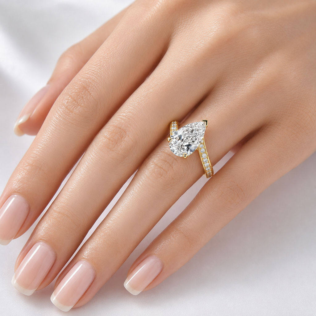 Pear Cut Halo Moissanite Ring –  Gold Band | SEÓRA