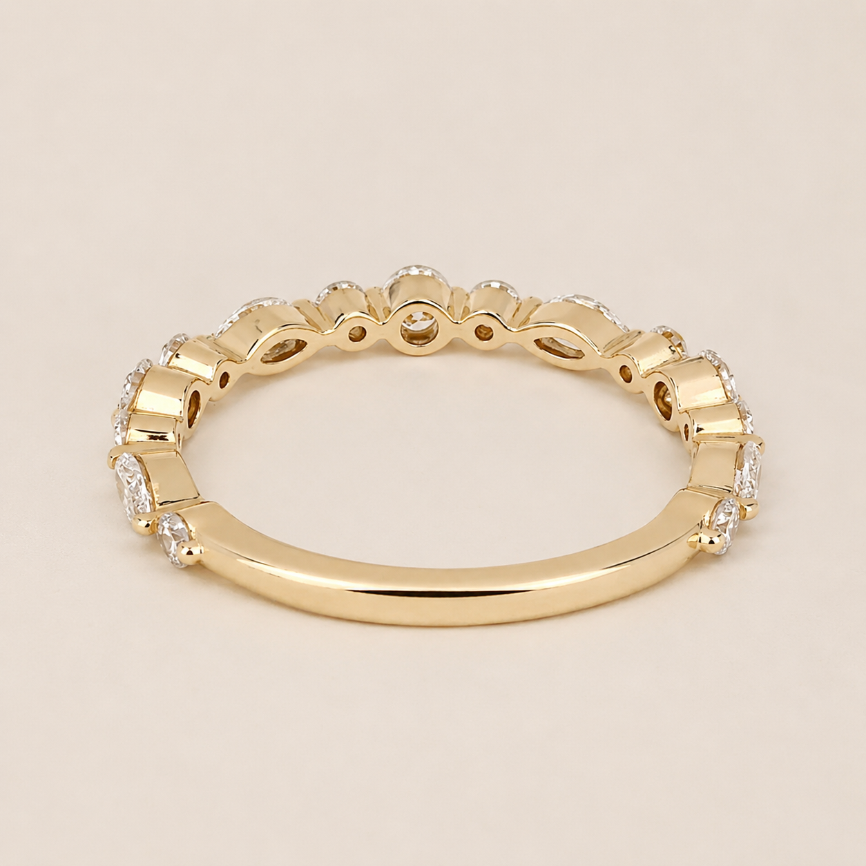 18K Gold Moissanite Half Eternity Ring – Marquise & Round Wedding Band
